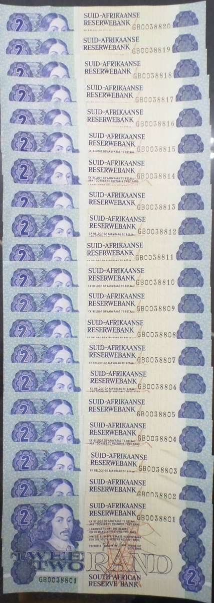 RSA 2 Rand late 1980's (G de Kock 3rd issue) - 20 in sequence