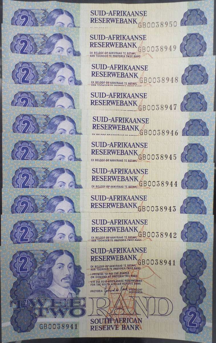 RSA 2 Rand late 1980's (G de Kock 3rd issue) - 10 in sequence