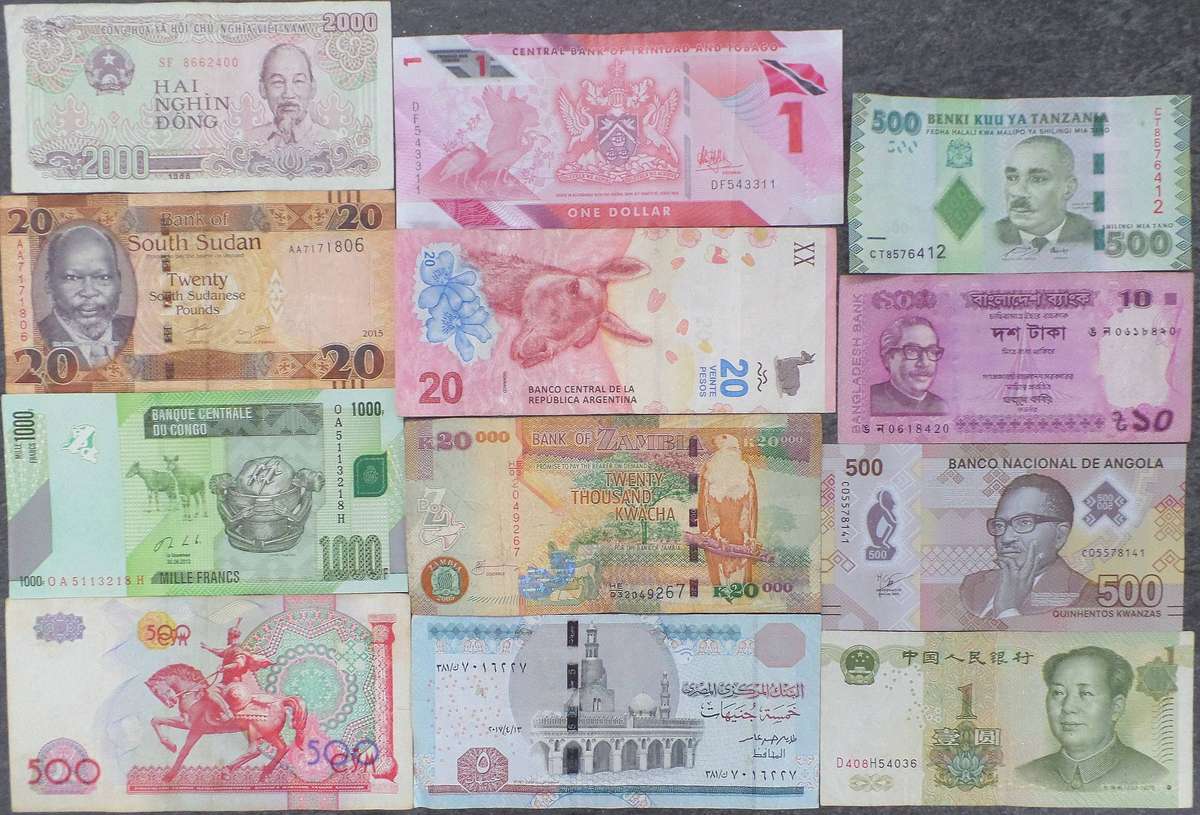 Lot of 12 International bank notes