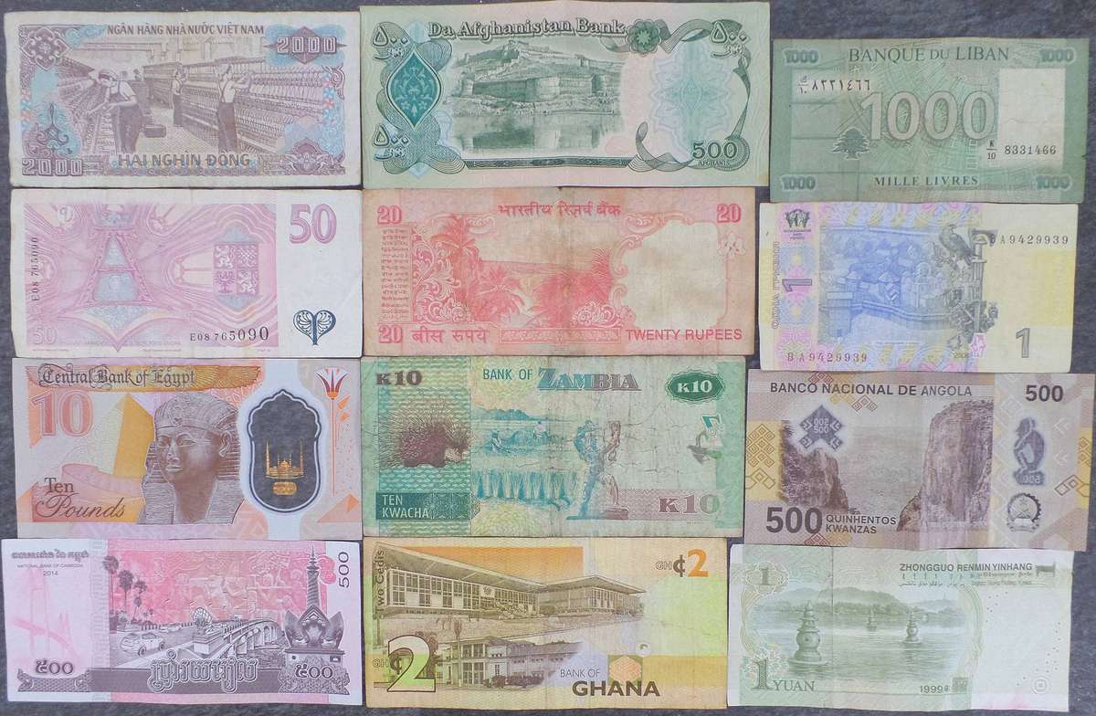Lot of 12 International bank notes