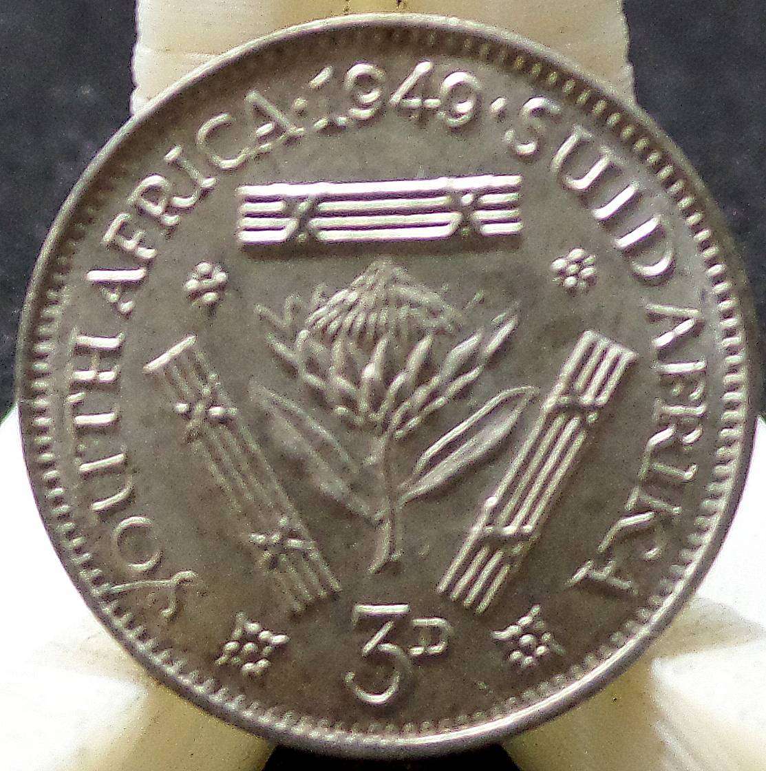 SA Union 3 Pence 1949 - aUNC condition