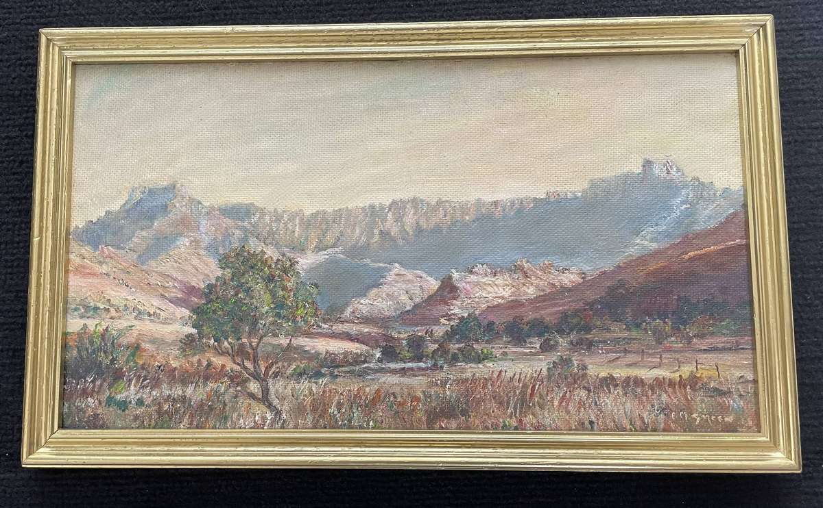 ORIGINAL - VINTAGE OIL ON BOARD SIGNED - MONT AUX SOURCES DRAKENSBERG ZULULAND