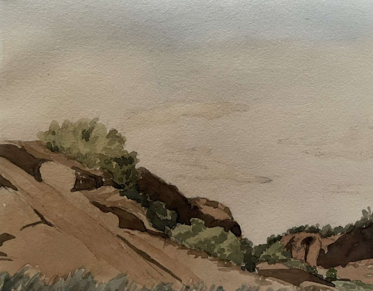 "KAROO RIVER STREAM" - ORIGINAL P WHITWORTH WATER COLOUR PAINTING IN GOLD FRAME