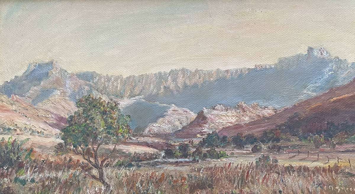 ORIGINAL - VINTAGE OIL ON BOARD SIGNED - MONT AUX SOURCES DRAKENSBERG ZULULAND