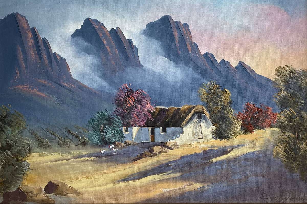 ORIGINAL EDELWEISS DIEDERICKS - OIL ON BOARD - "CAPE WINELANDS" 47.5CM X 62.5CM