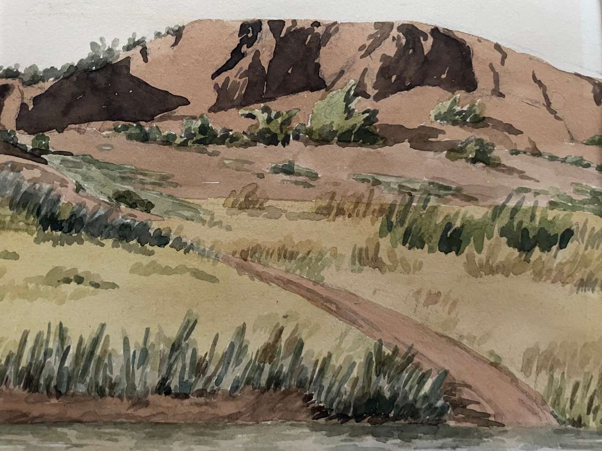 "KAROO RIVER STREAM" - ORIGINAL P WHITWORTH WATER COLOUR PAINTING IN GOLD FRAME