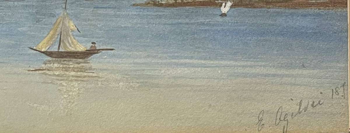 ORIGINAL STUNNING COLLECTABLE WATER COLOR - "SAIL BOATS" DATED 1876 SIGNED E. OGILVIE
