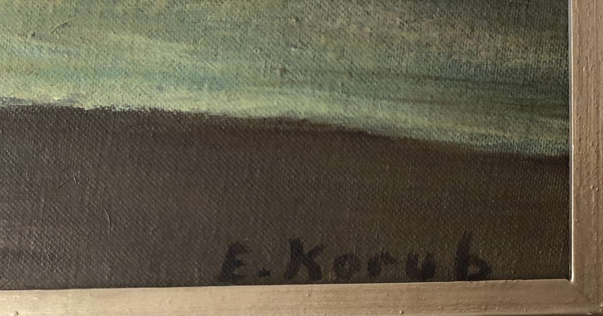 ORIGINAL - E KORUB - OIL PAINTING IN GOLD FRAME -  SEA SCAPE