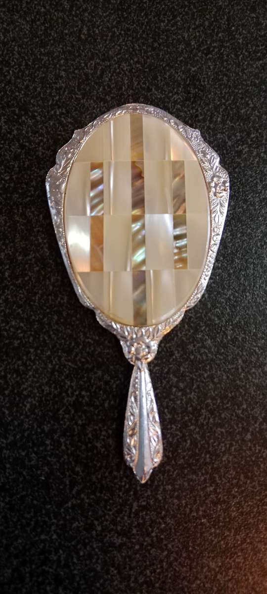 Antique collection mirror made of MOTHER of PEARL AND SILVER METAL YEARS
