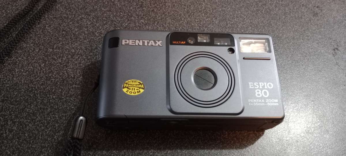 Pentax Espio 80 Zoom Black Blue Navy 35mm Film Camera From JAPAN
