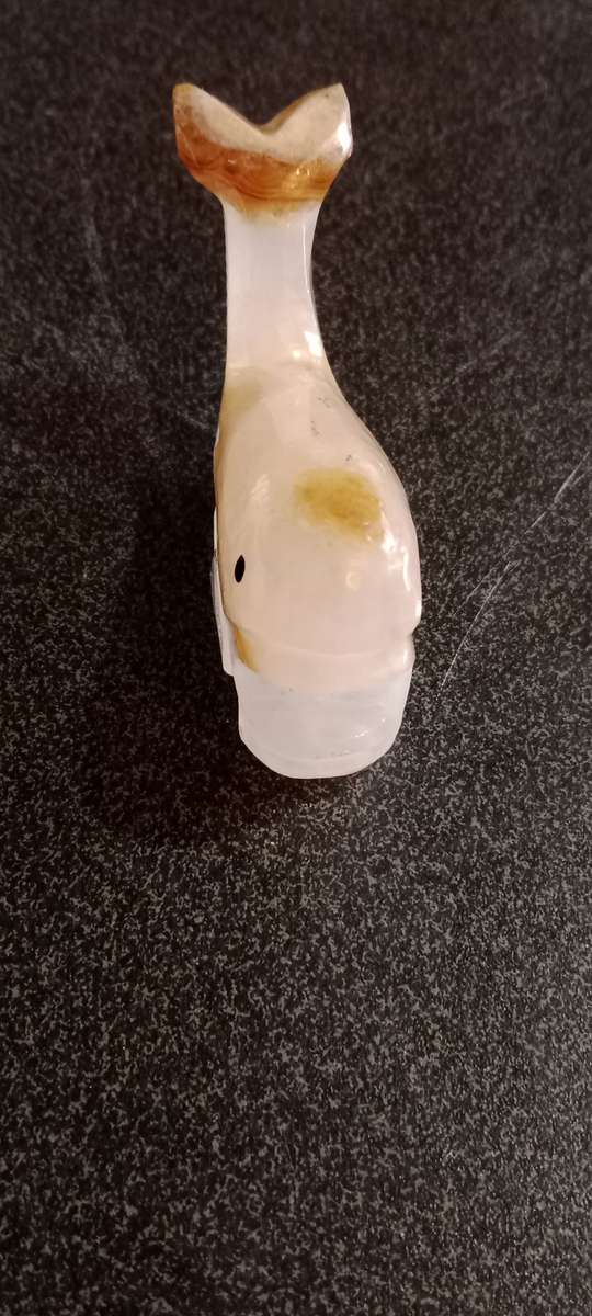 Vintage Carved Onyx White Whale Figurine