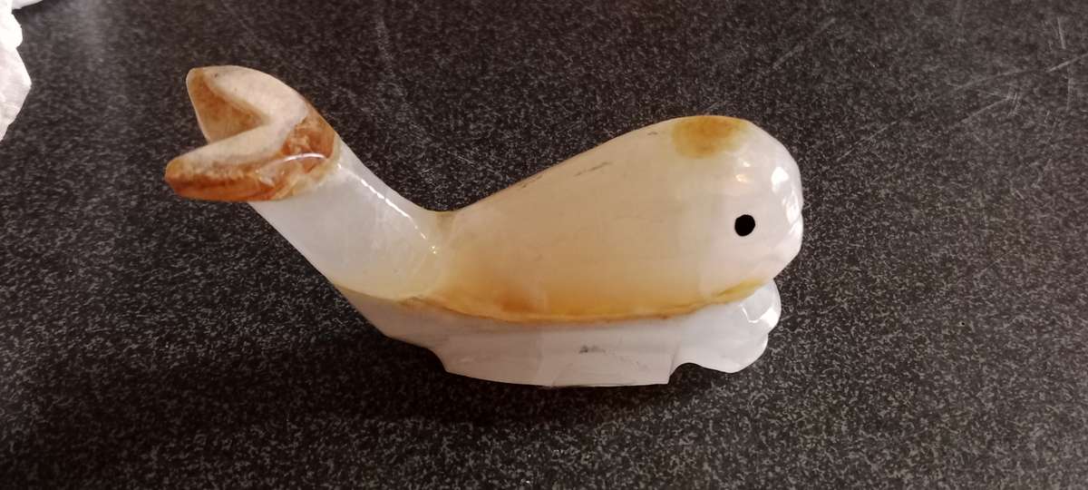Vintage Carved Onyx White Whale Figurine