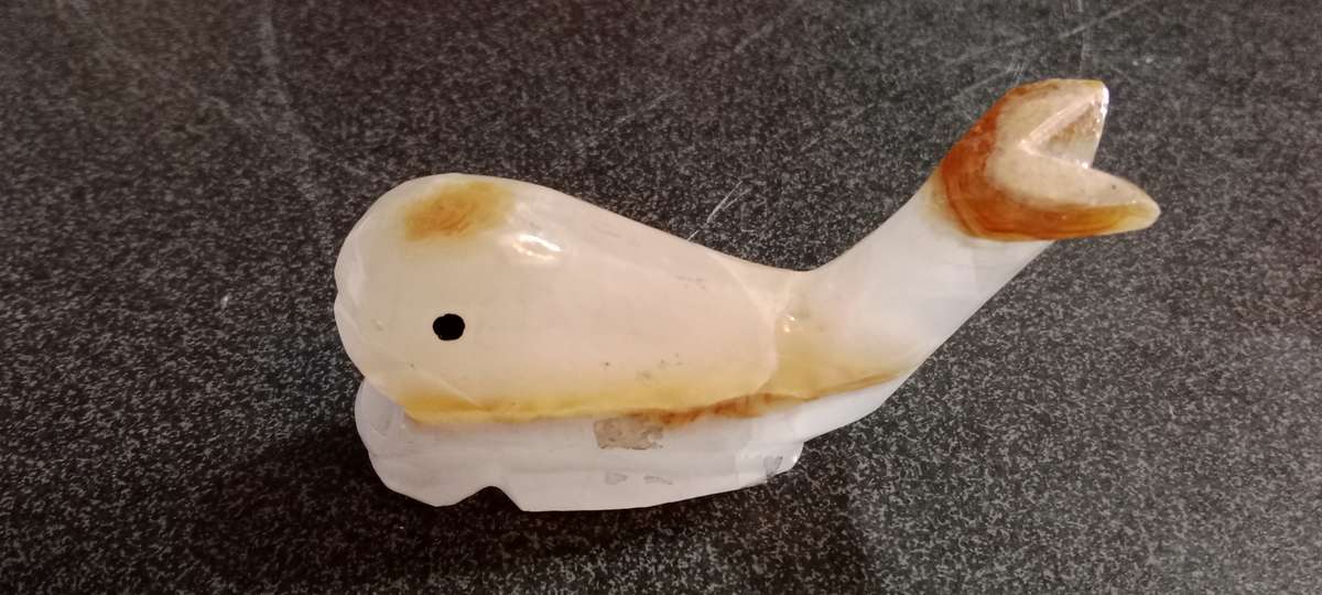 Vintage Carved Onyx White Whale Figurine