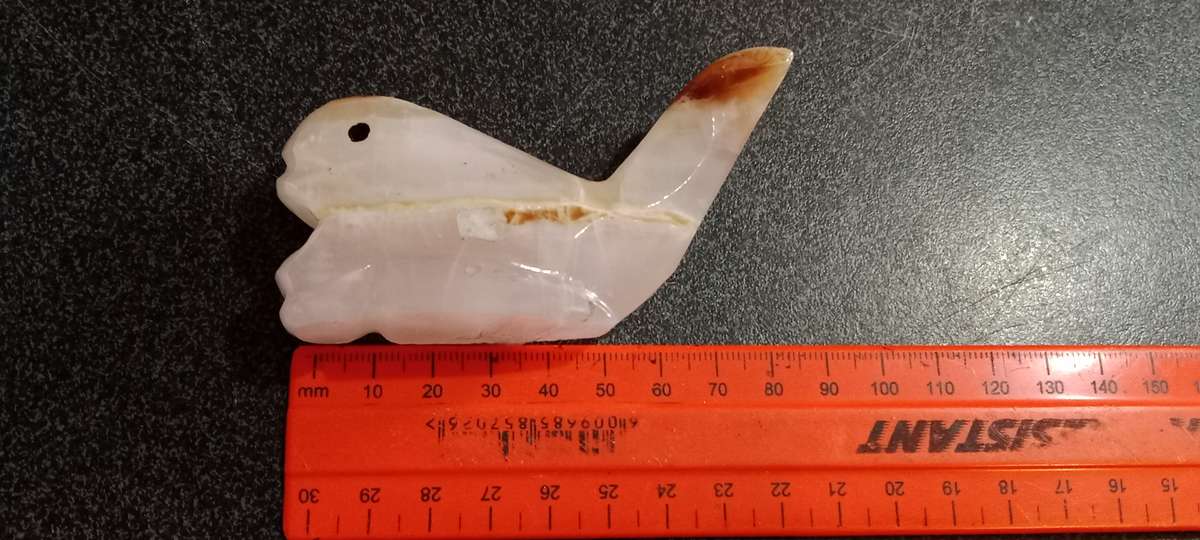 Vintage Carved Onyx White Whale Figurine