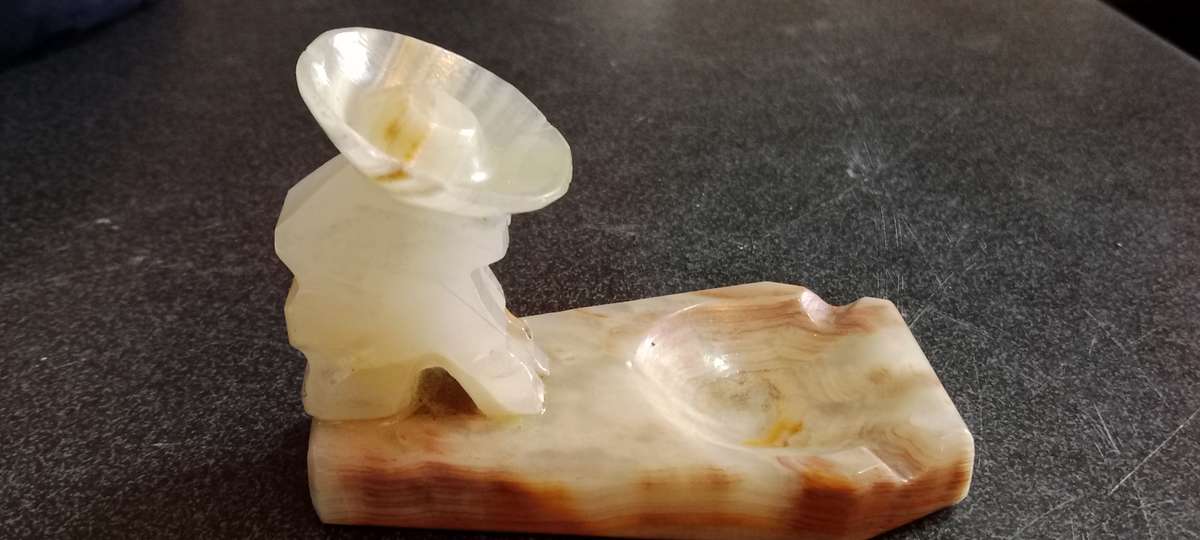 Vintage Mexican Onyx Ashtray. Man with Sombreo