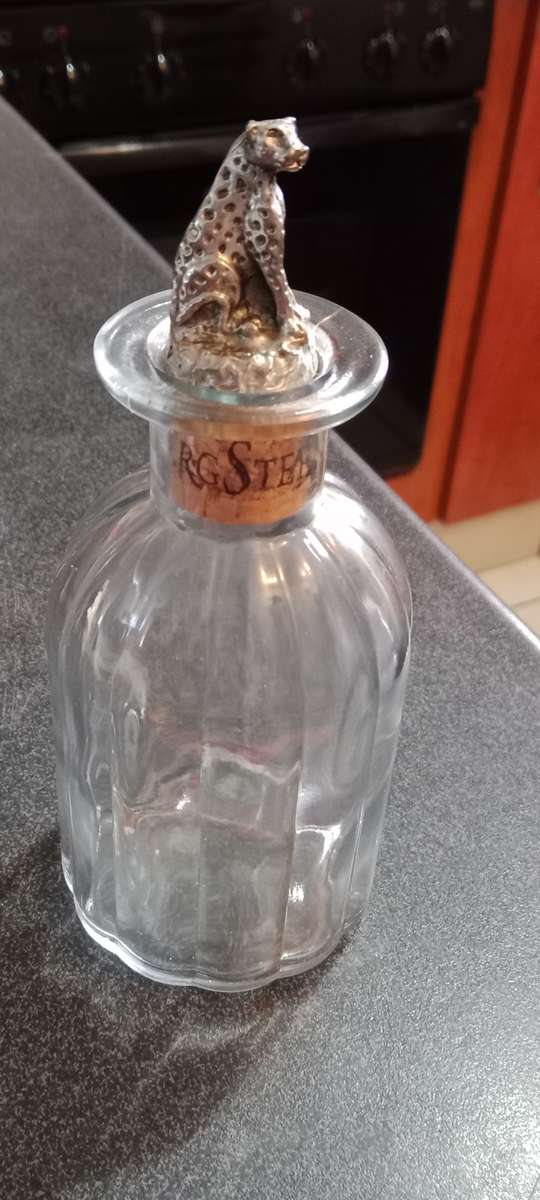 Vintage Glass Blown Decanter with Leopard Pewter stopper