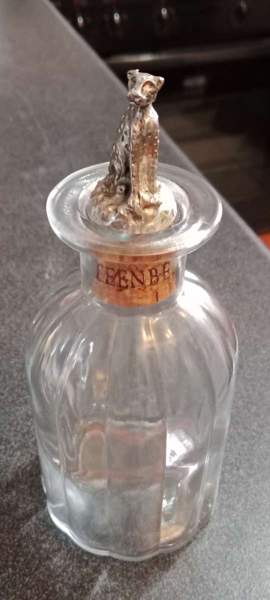 Vintage Glass Blown Decanter with Leopard Pewter stopper