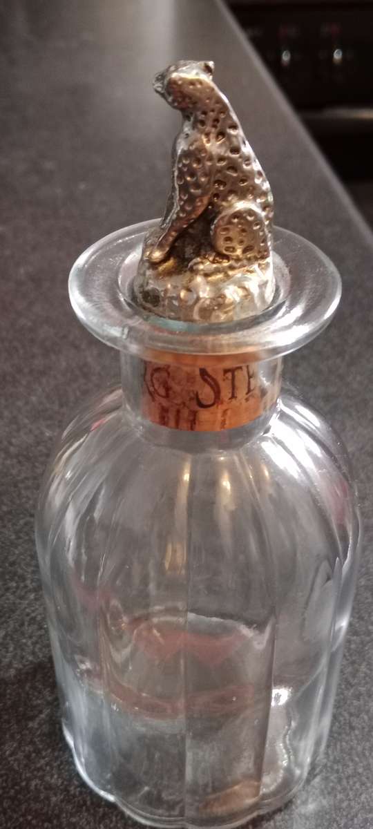 Vintage Glass Blown Decanter with Leopard Pewter stopper