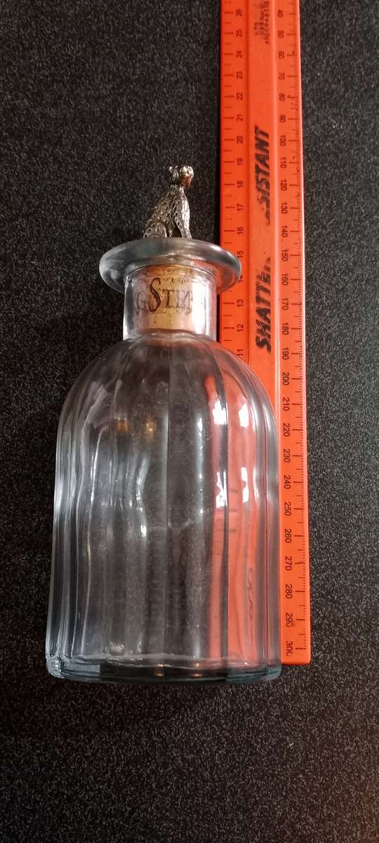 Vintage Glass Blown Decanter with Leopard Pewter stopper