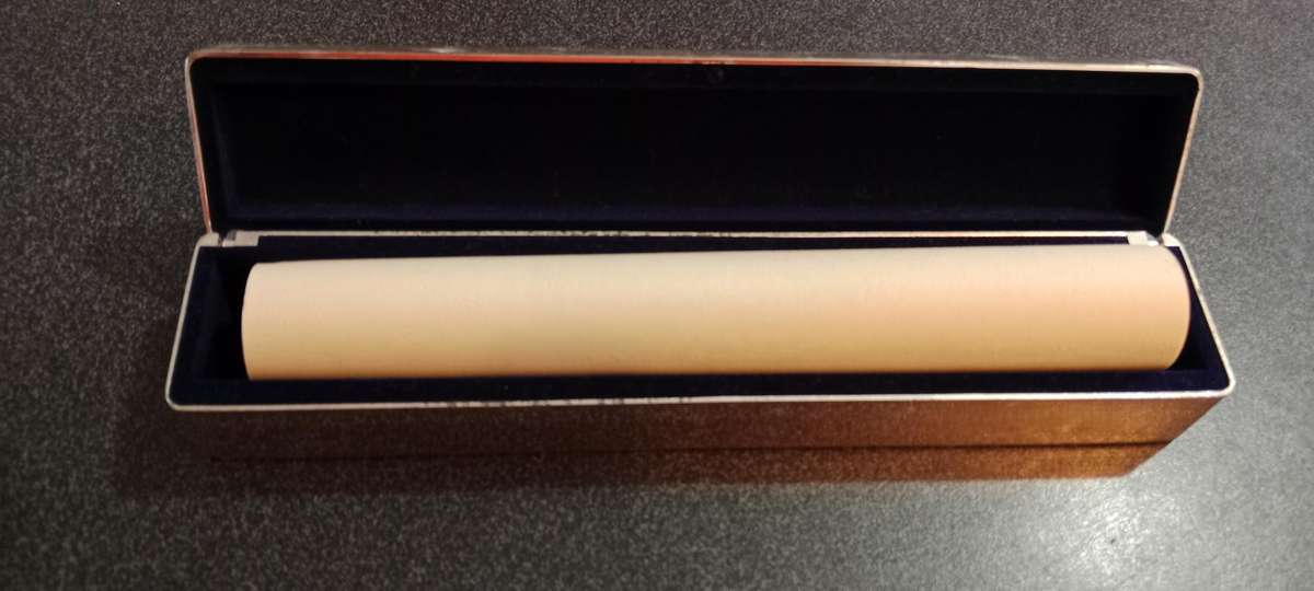 Vintage Silver Birth Certificate Holder  With Blue Velvet Inside