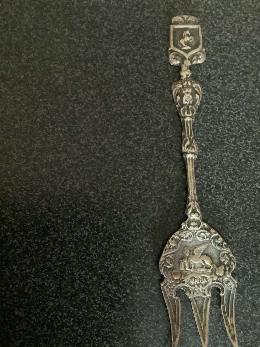 Vintage Silver Montagnani Italy Serving Fork~ Firenze Fleur Lion