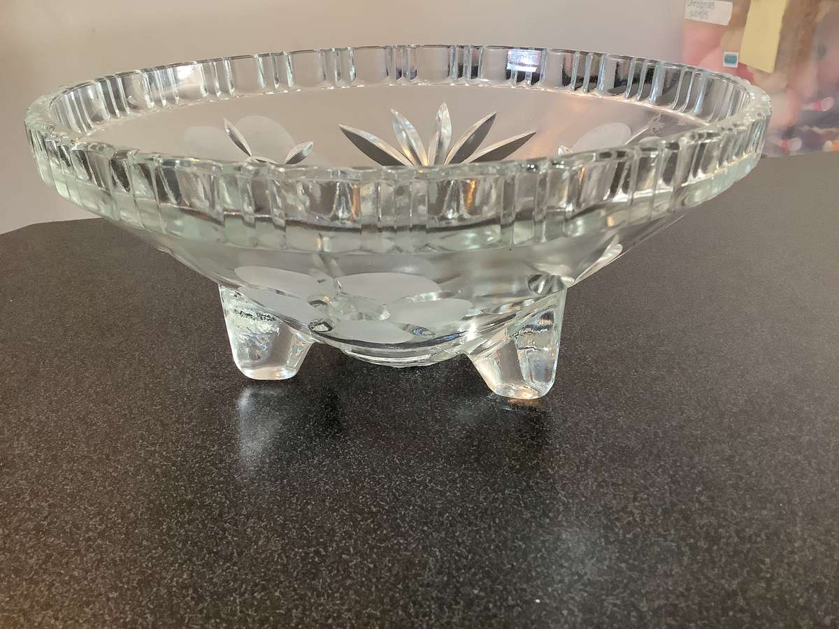 Vintage Bohemia Lead Crystal Bowl on 3 Feet
