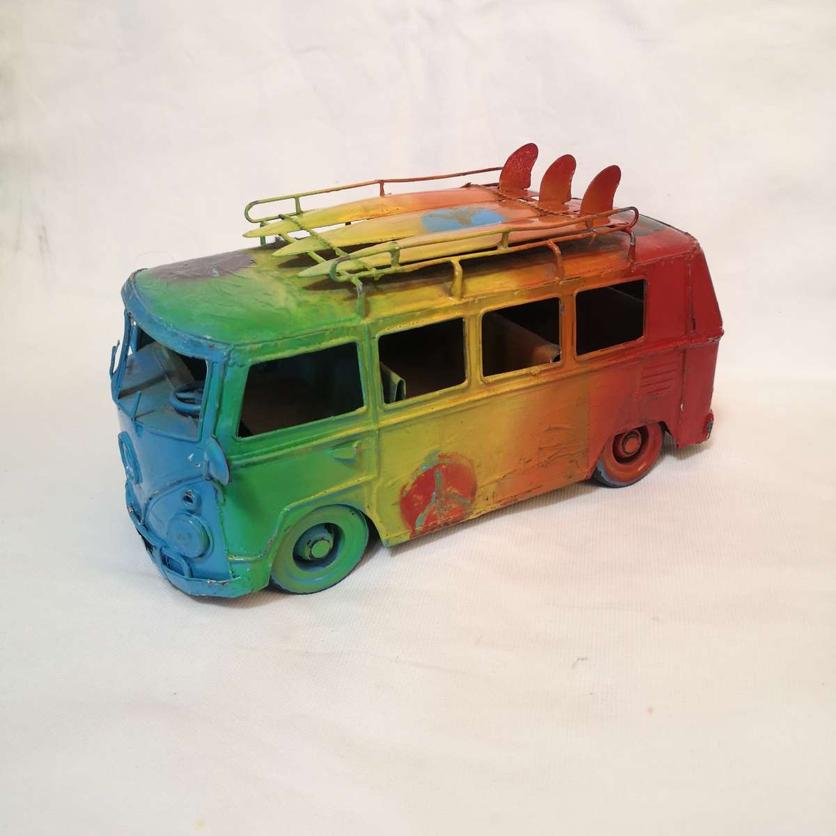 Volkswagen Surf Bus Handmade Metal Microbus- Vibrant Handpainted 30cm