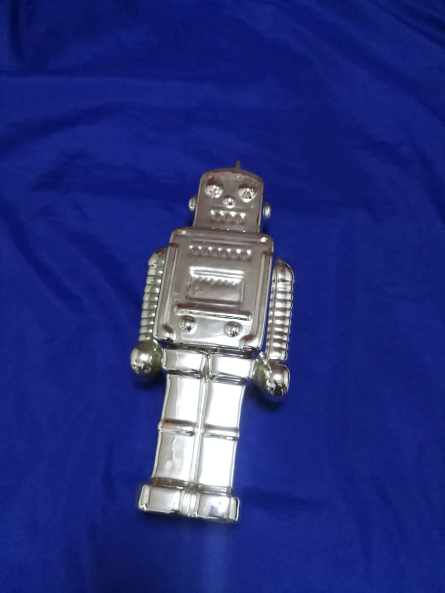 Silver Plated Robot Money Bank- Vintage
