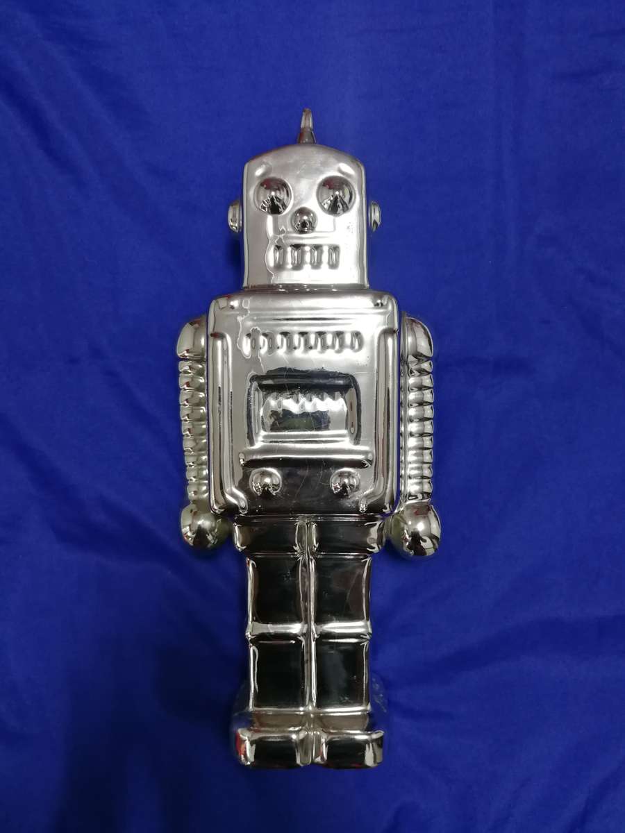 Silver Plated Robot Money Bank- Vintage