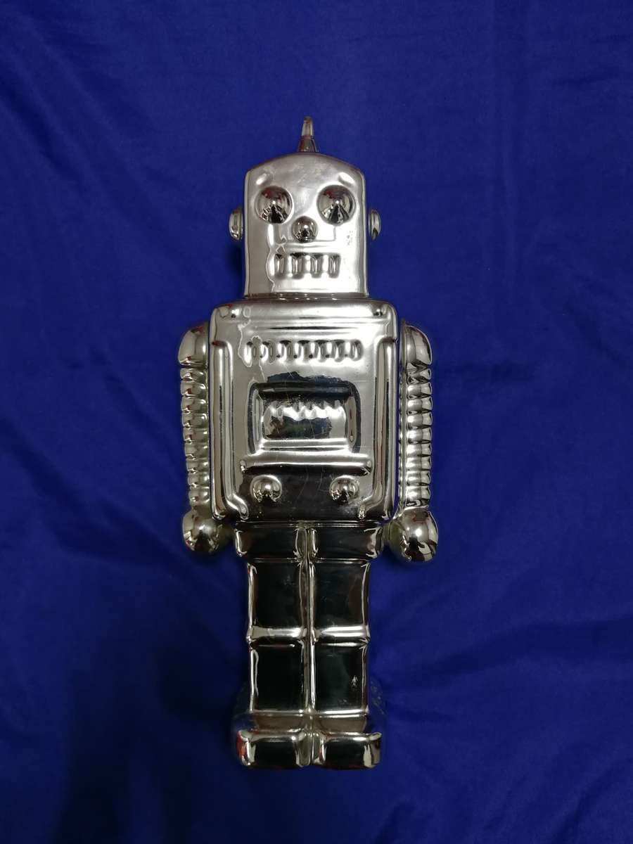 Silver Plated Robot Money Bank- Vintage