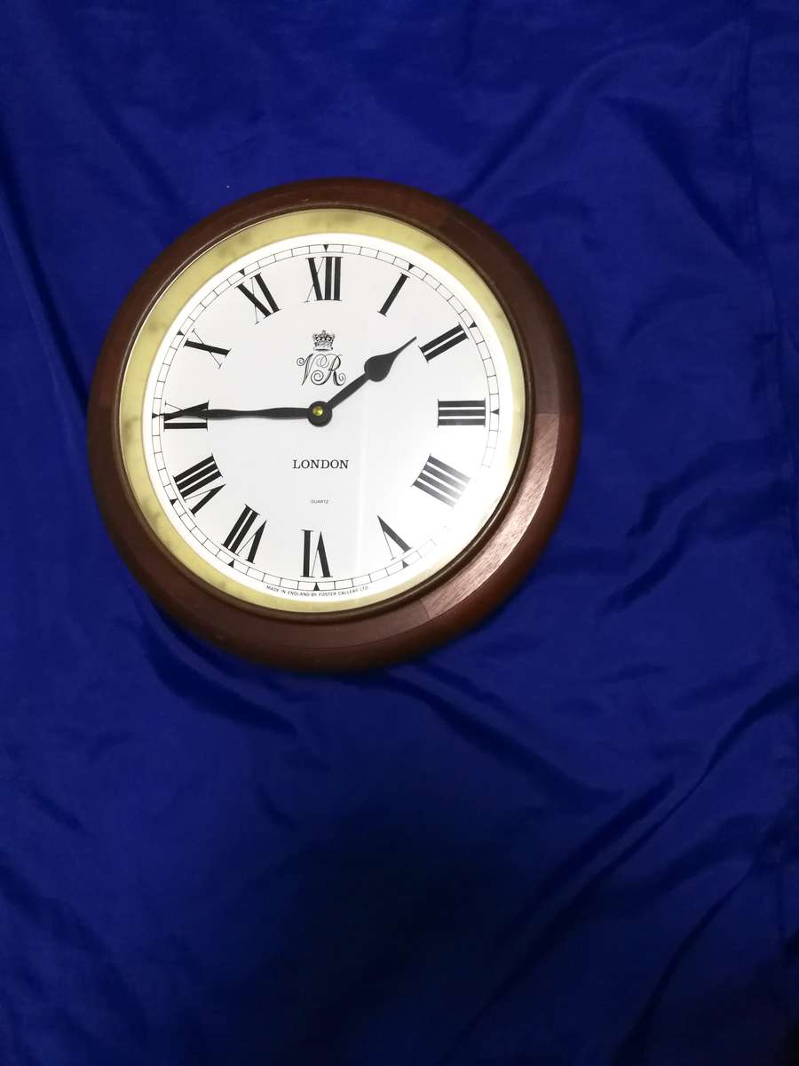 Vintage Pub Clock- Made in England- brass and Wood- Foster Callear LTD