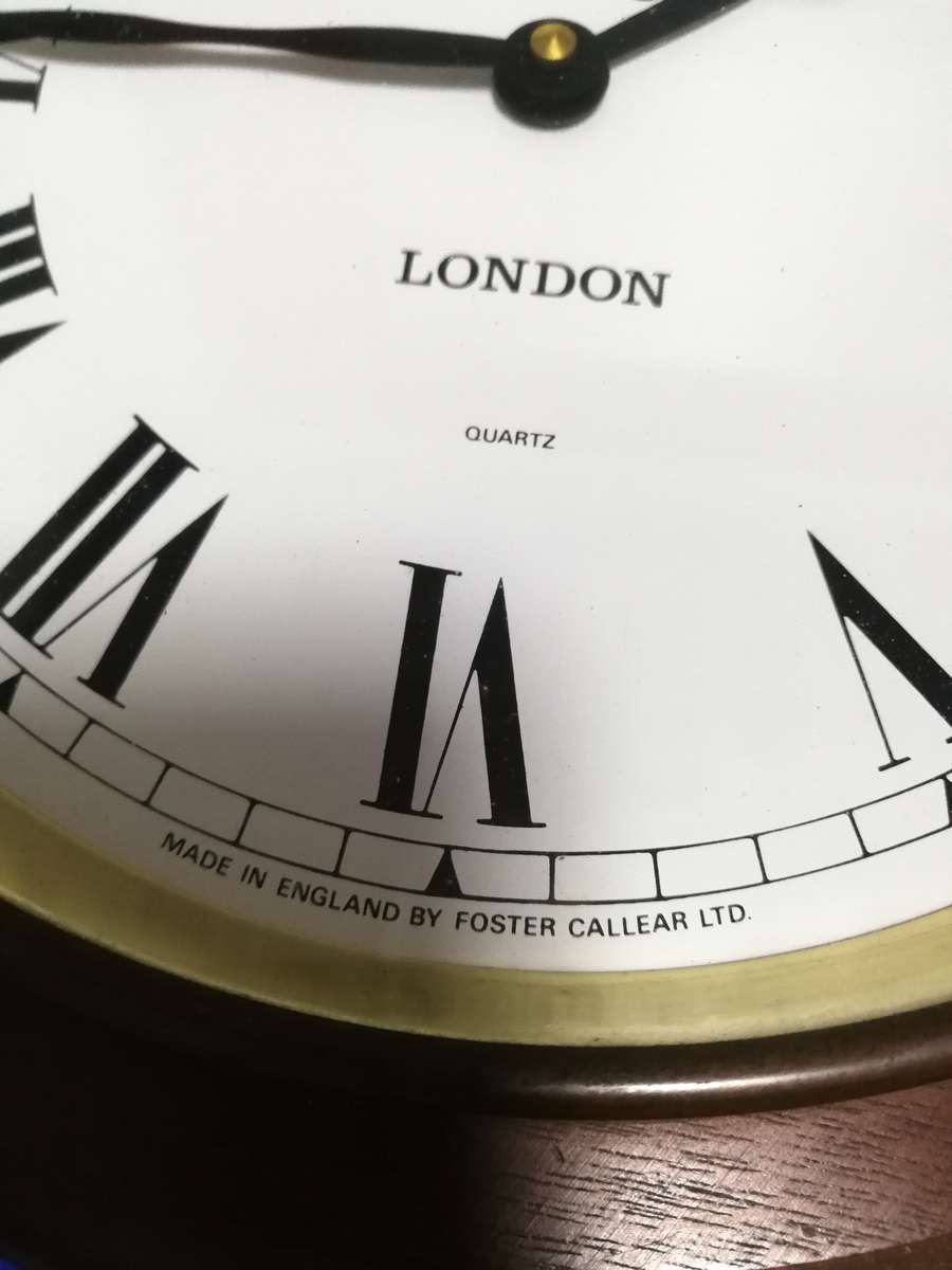 Vintage Pub Clock- Made in England- brass and Wood- Foster Callear LTD