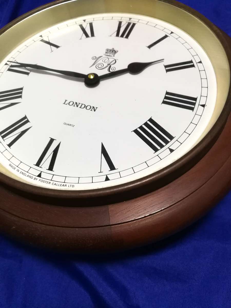 Vintage Pub Clock- Made in England- brass and Wood- Foster Callear LTD