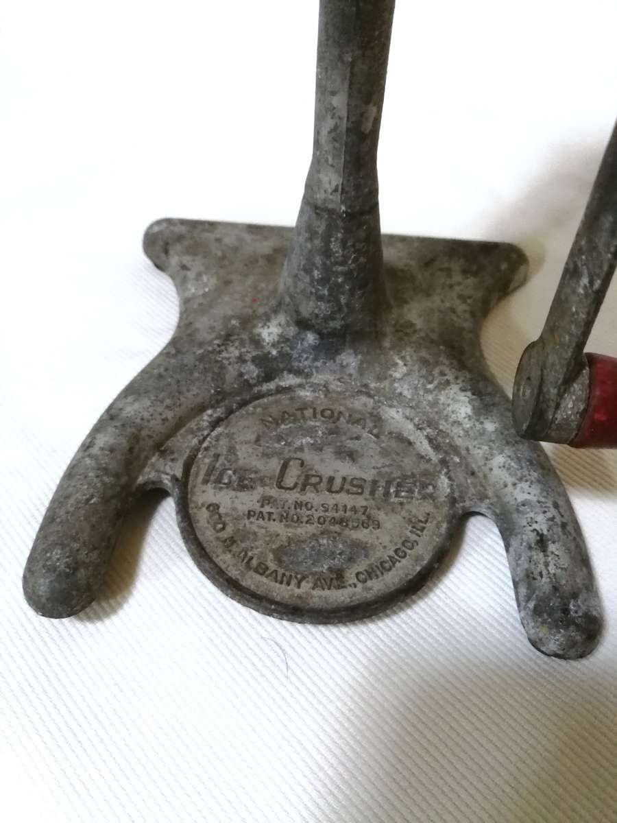 Vintage National Brand Metal Ice Cube Crusher 1950s Red Hand Crank