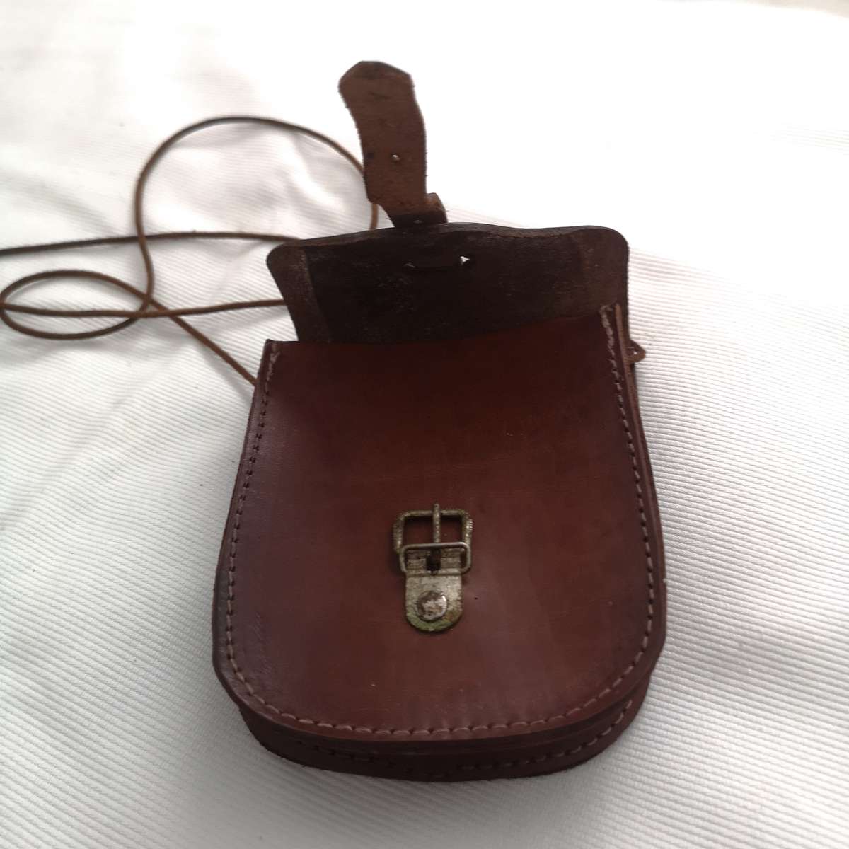 Small Brown Leather Messenger Pouch- Vintage