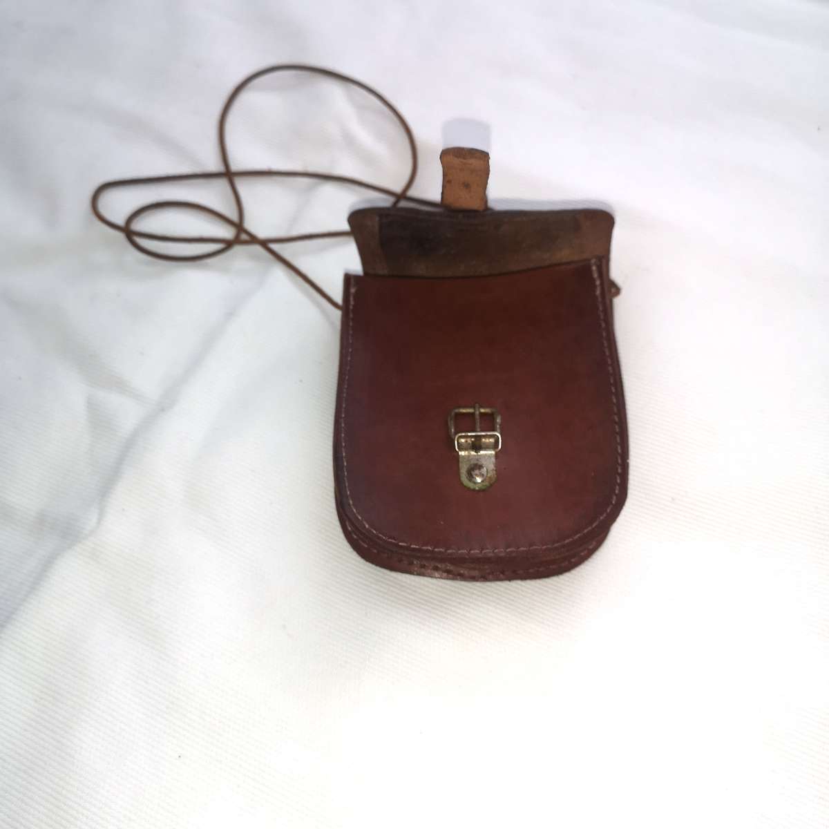 Small Brown Leather Messenger Pouch- Vintage