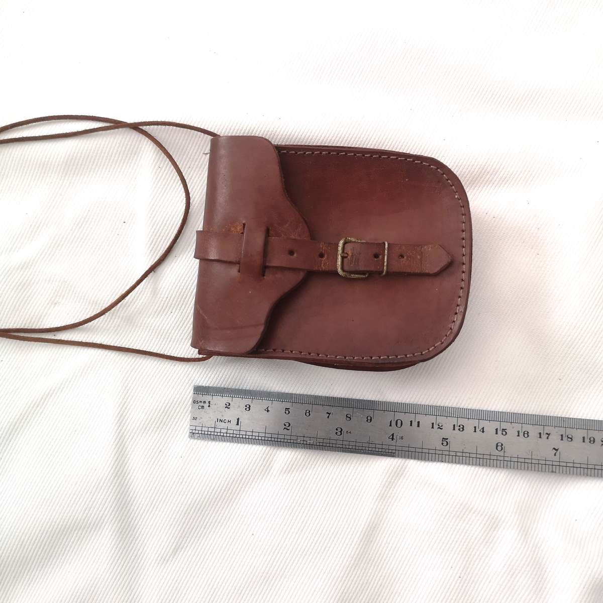 Small Brown Leather Messenger Pouch- Vintage
