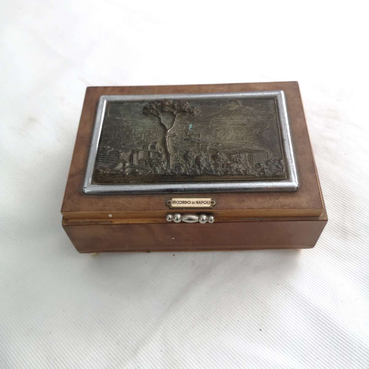 Antique Ricordo Di Napoli marquetry wood bronze music box Jewellery Box- Restoration Piece