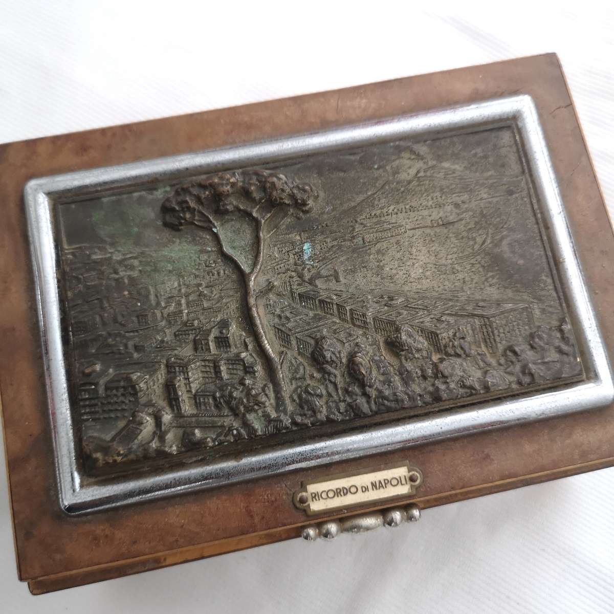 Antique Ricordo Di Napoli marquetry wood bronze music box Jewellery Box- Restoration Piece