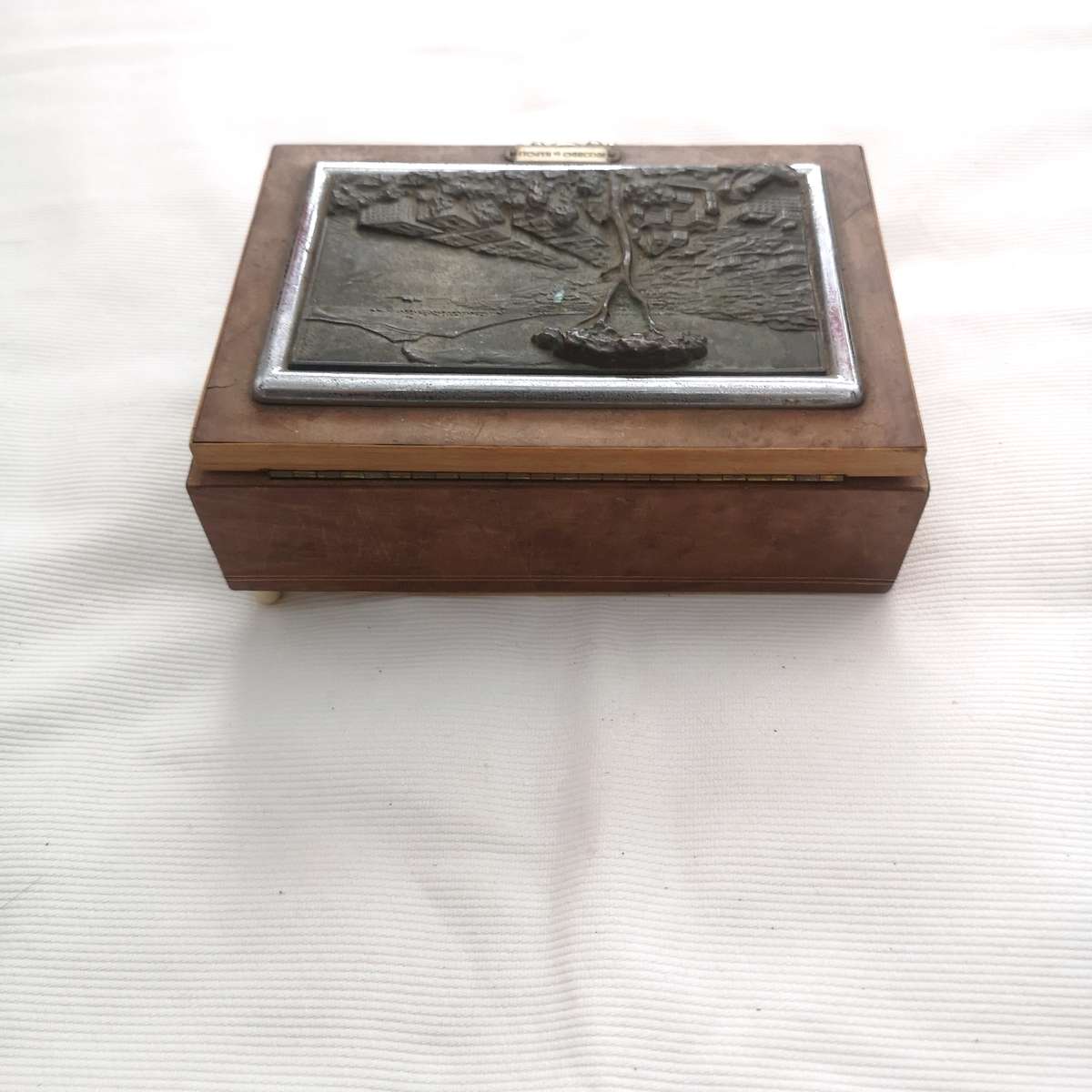 Antique Ricordo Di Napoli marquetry wood bronze music box Jewellery Box- Restoration Piece