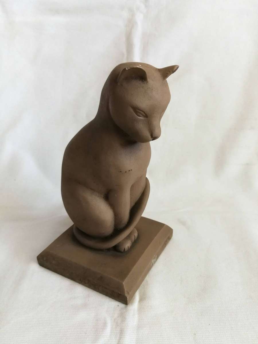 Vintage Clay Cat Sculpture