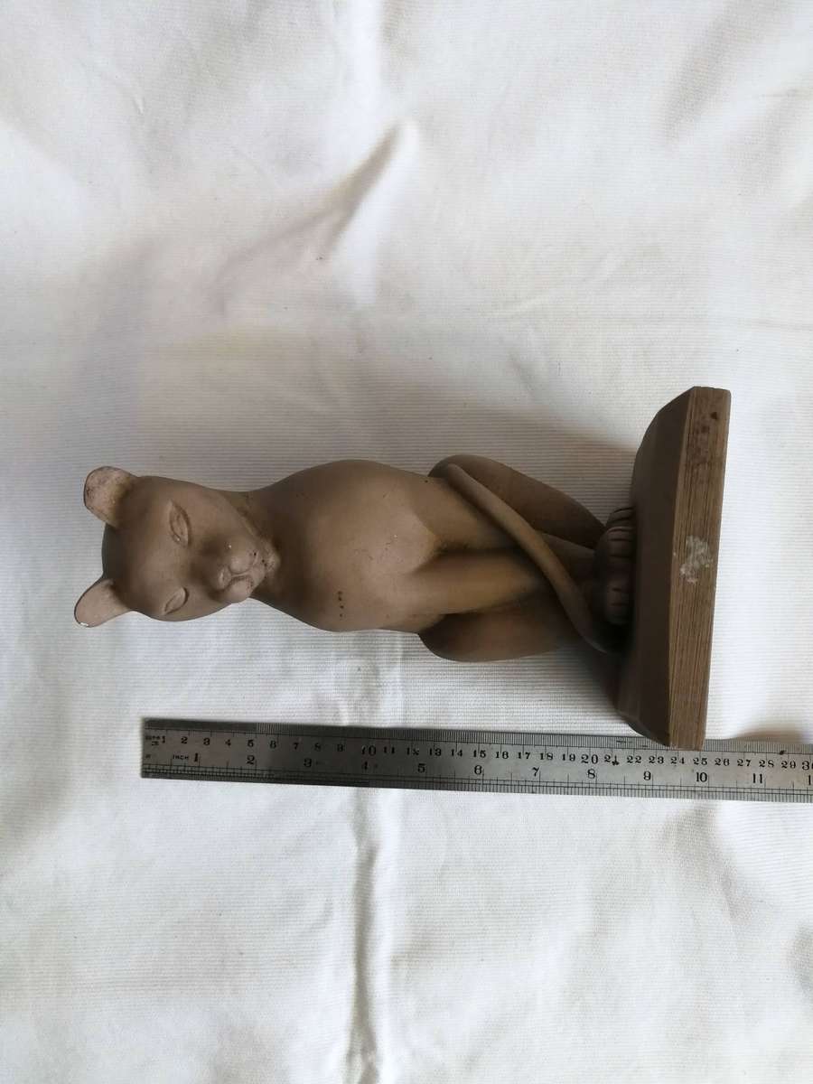Vintage Clay Cat Sculpture