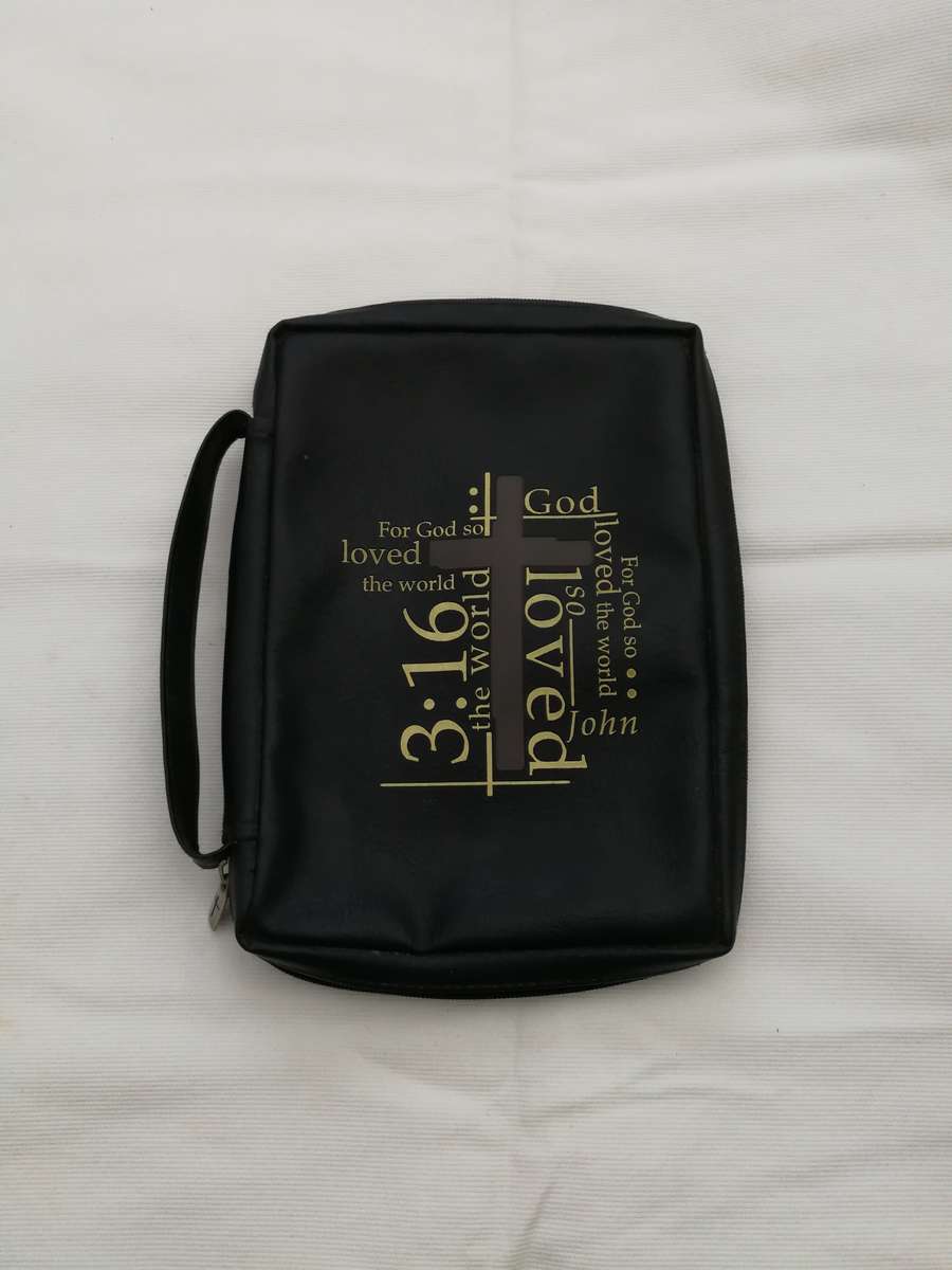 Black Bible Cover With Letter Print, Storage Bag, Handbag For Books Or Manuals Protection Travel
