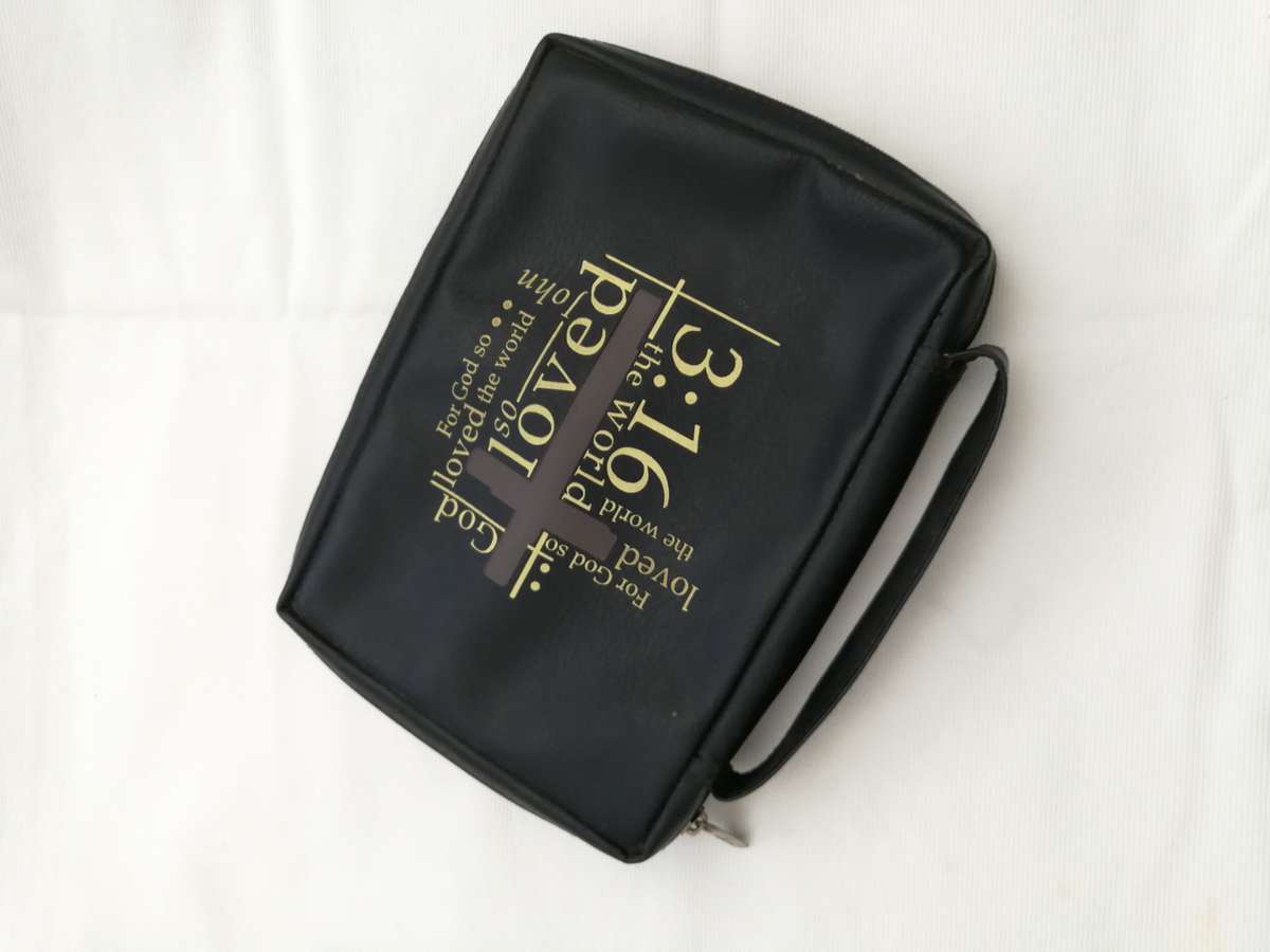 Black Bible Cover With Letter Print, Storage Bag, Handbag For Books Or Manuals Protection Travel