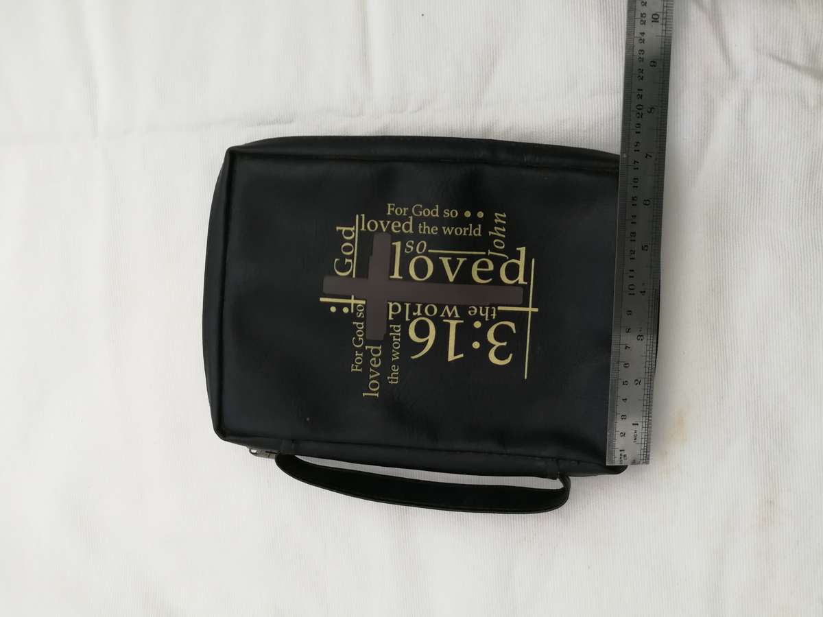 Black Bible Cover With Letter Print, Storage Bag, Handbag For Books Or Manuals Protection Travel