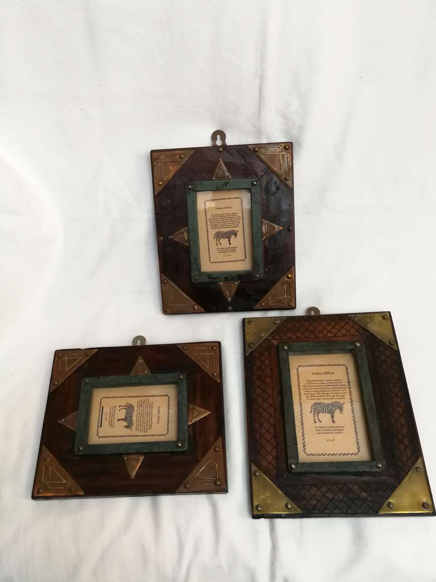 Frame Africa set of 3 Solid Handmade- Wood and metal frames- Sold as a set