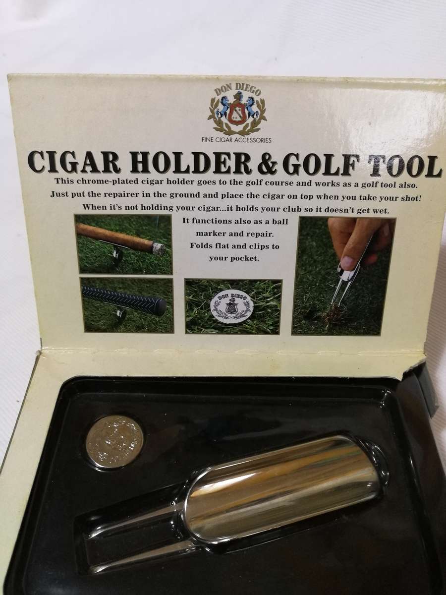 Don Diego Cigar Holder & Golf Tool Ball Marker Chrome Plated Robusto 90s Unused