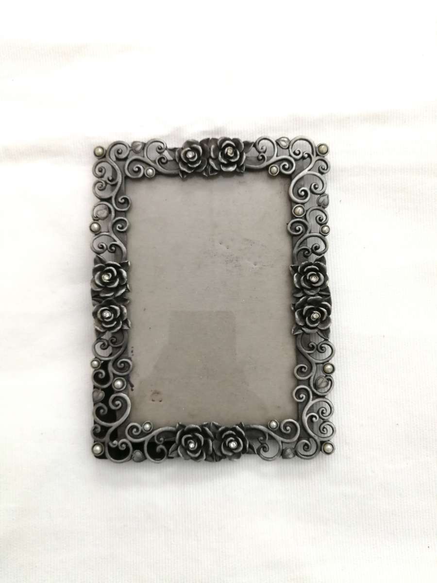 Scroll Pearl & Rose Vintage Pewter Picture Frame