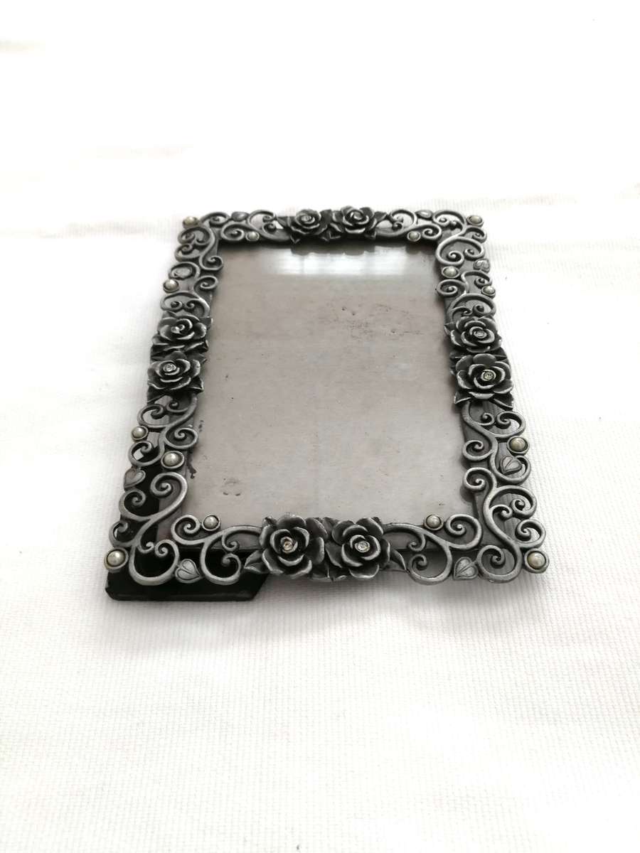Scroll Pearl & Rose Vintage Pewter Picture Frame