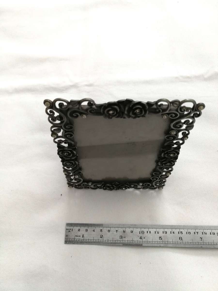 Scroll Pearl & Rose Vintage Pewter Picture Frame